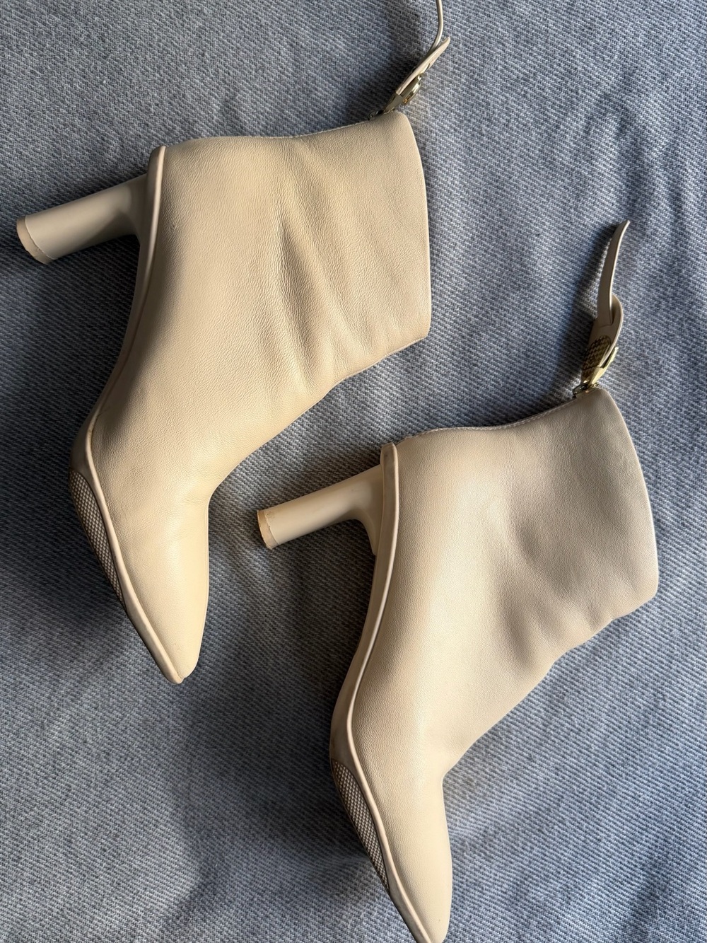 Women’s Cream Ankle Boots Block Heel Booties